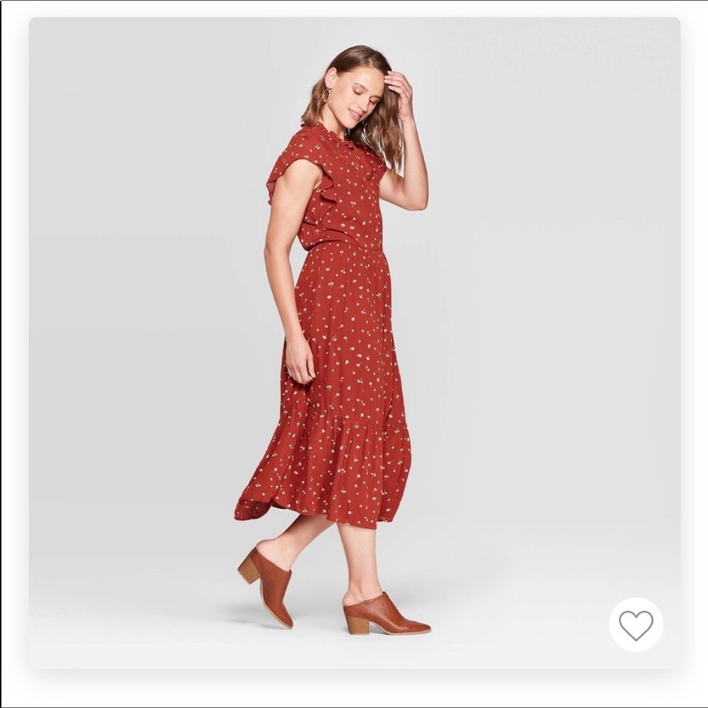Universal Thread Rust Red Floral Midi Dress - Picture 3 of 8